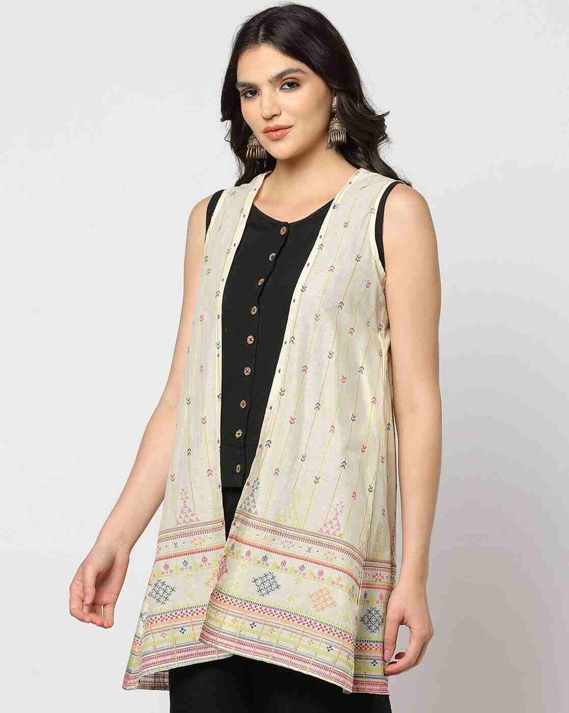 FUSION | Women Embroidered Relaxed Fit Open-Front Shrug|0