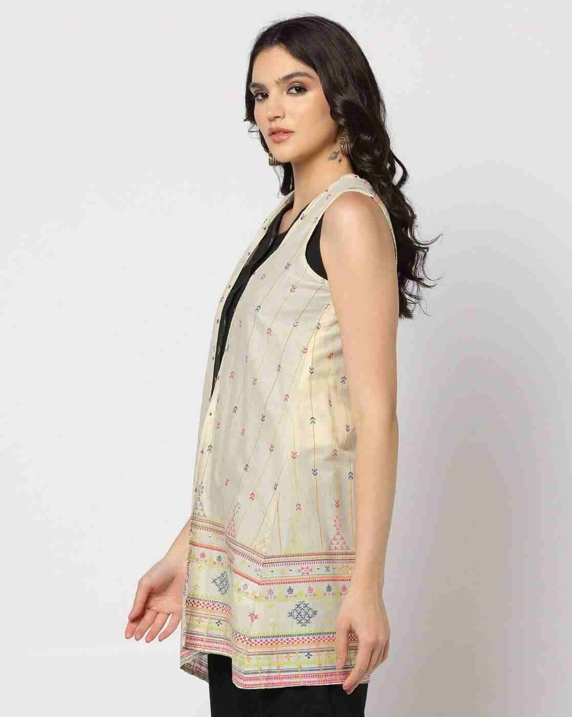 FUSION | Women Embroidered Relaxed Fit Open-Front Shrug|1