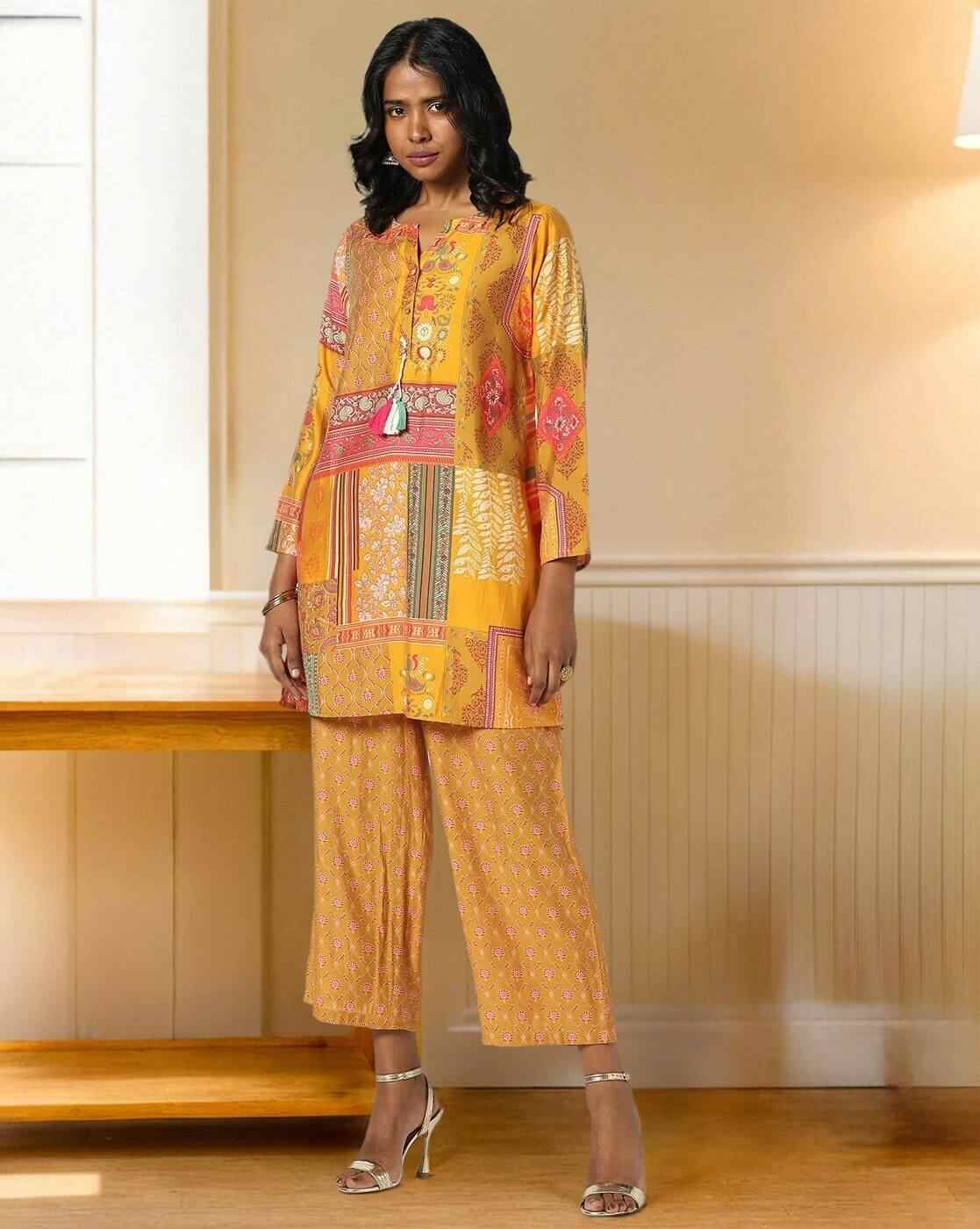 FUSION | Women Floral Print Kurti & Pants Co-Ord Set|0