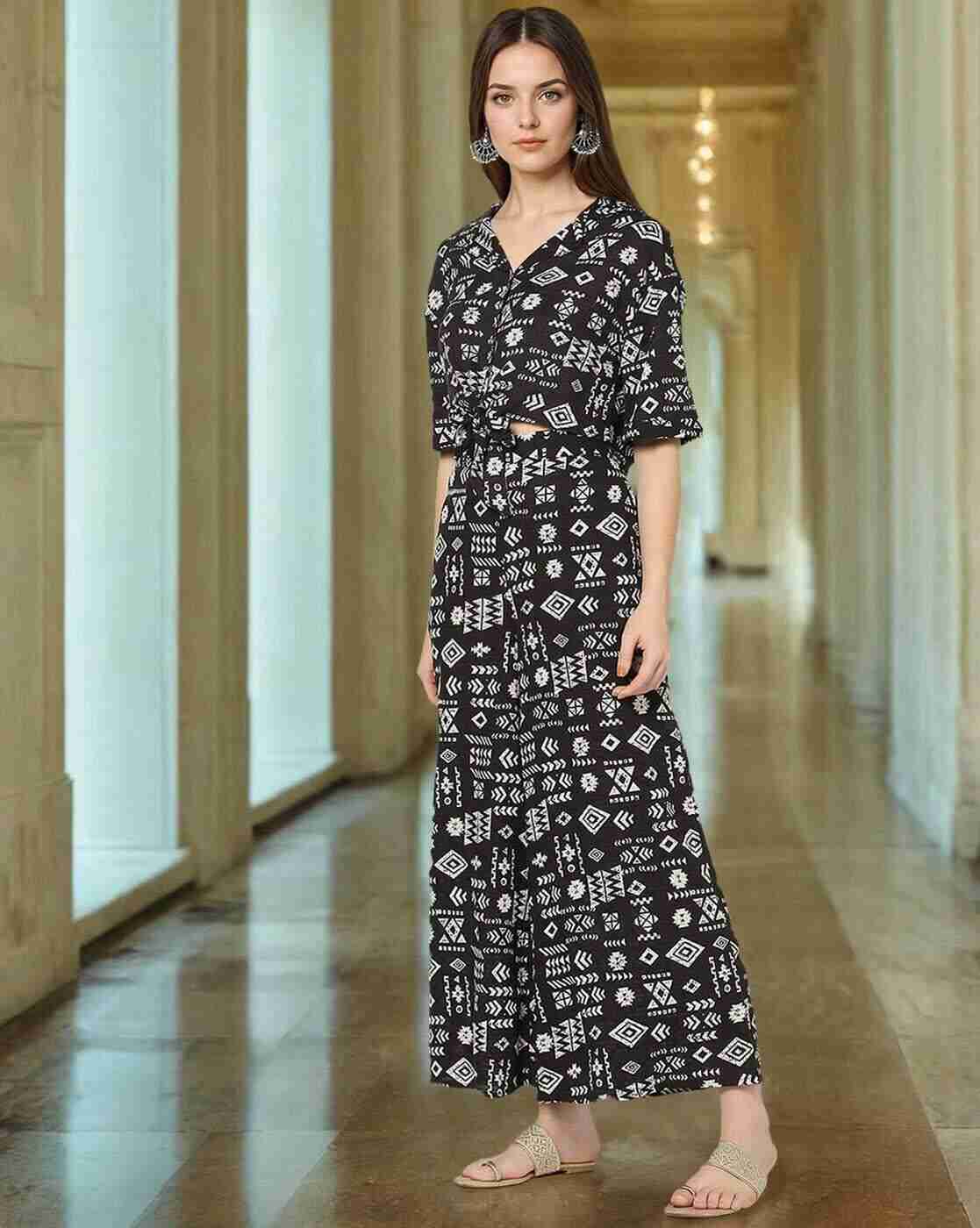 FUSION | Women Geometric Print Shirt & Palazzos Co-Ord Set|0
