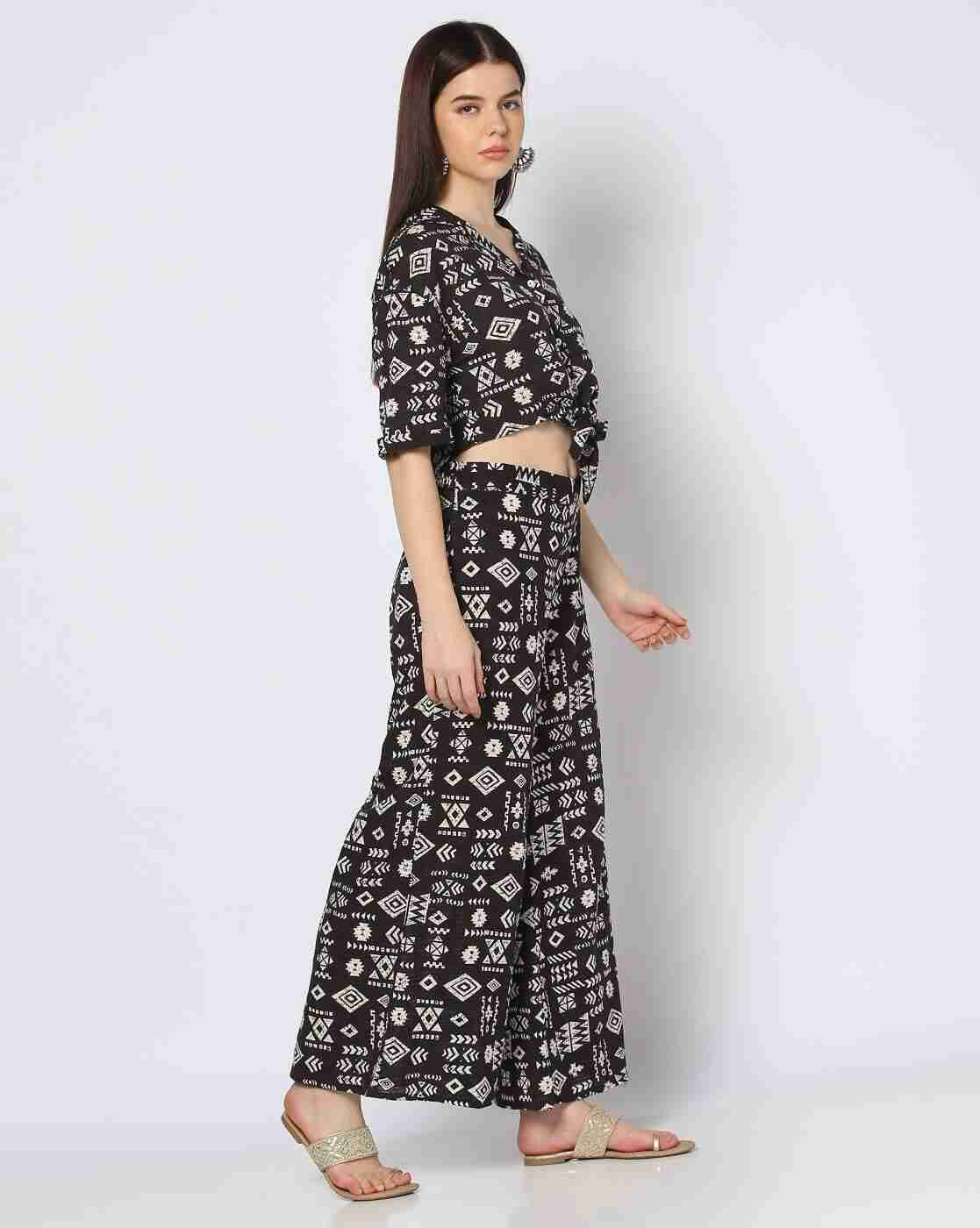 FUSION | Women Geometric Print Shirt & Palazzos Co-Ord Set|1