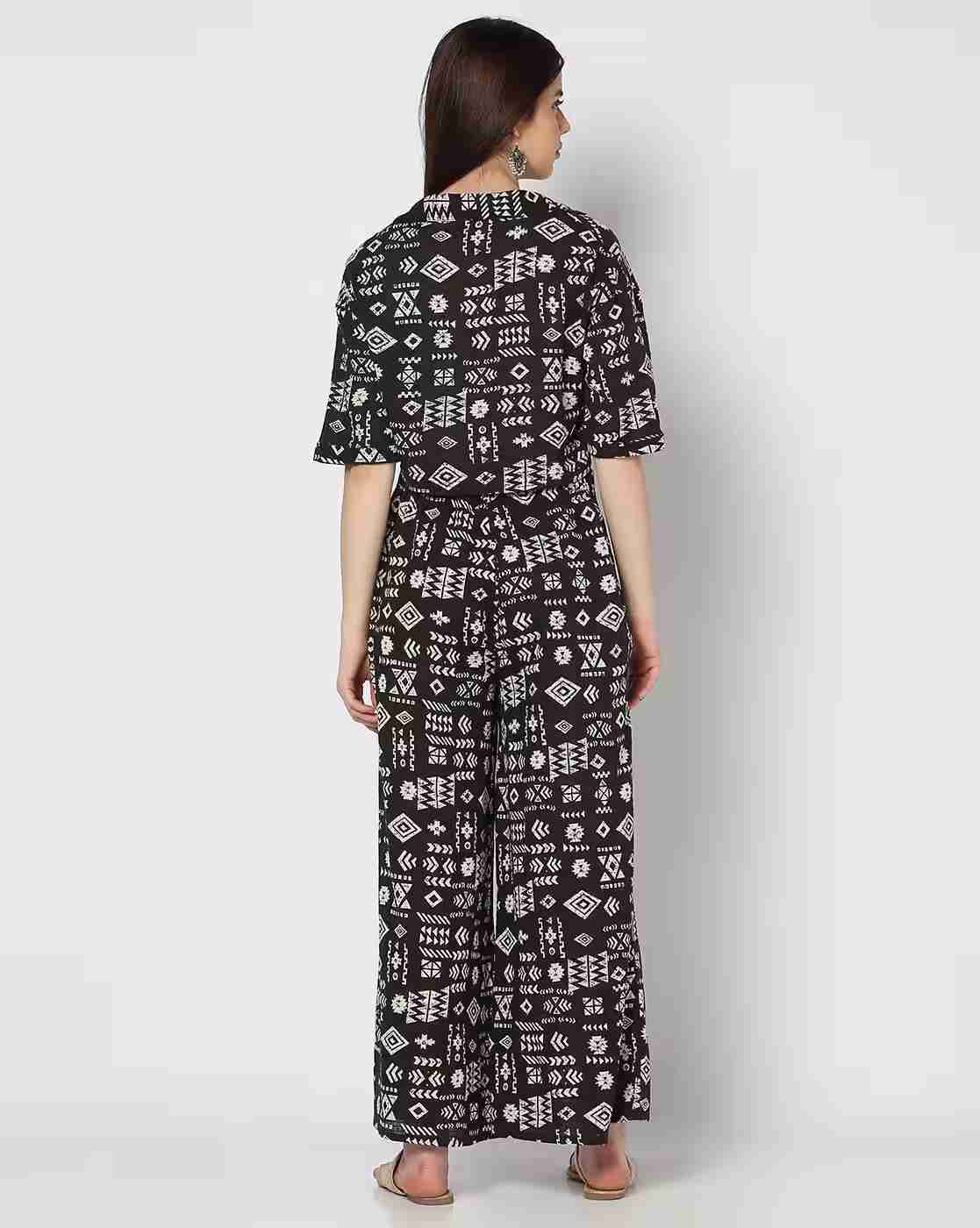 FUSION | Women Geometric Print Shirt & Palazzos Co-Ord Set|2