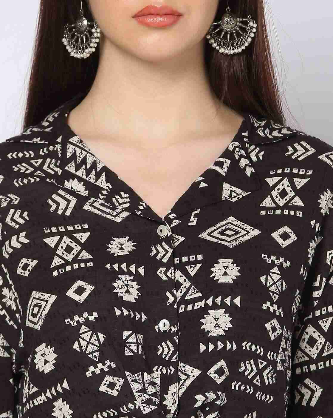 FUSION | Women Geometric Print Shirt & Palazzos Co-Ord Set|3