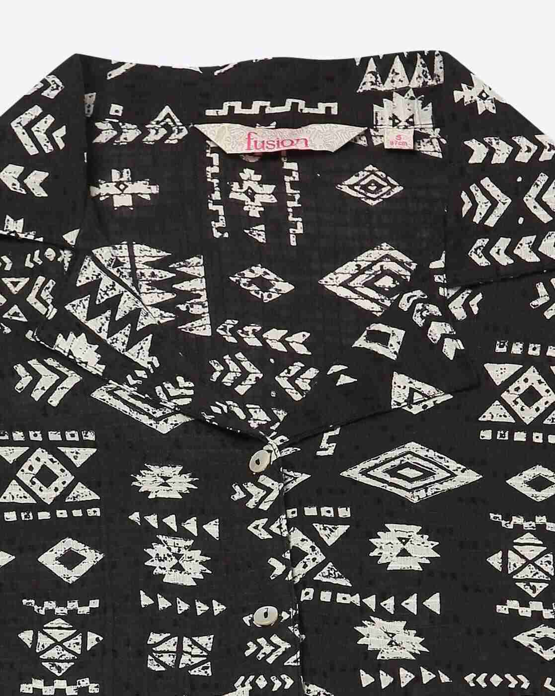 FUSION | Women Geometric Print Shirt & Palazzos Co-Ord Set|5