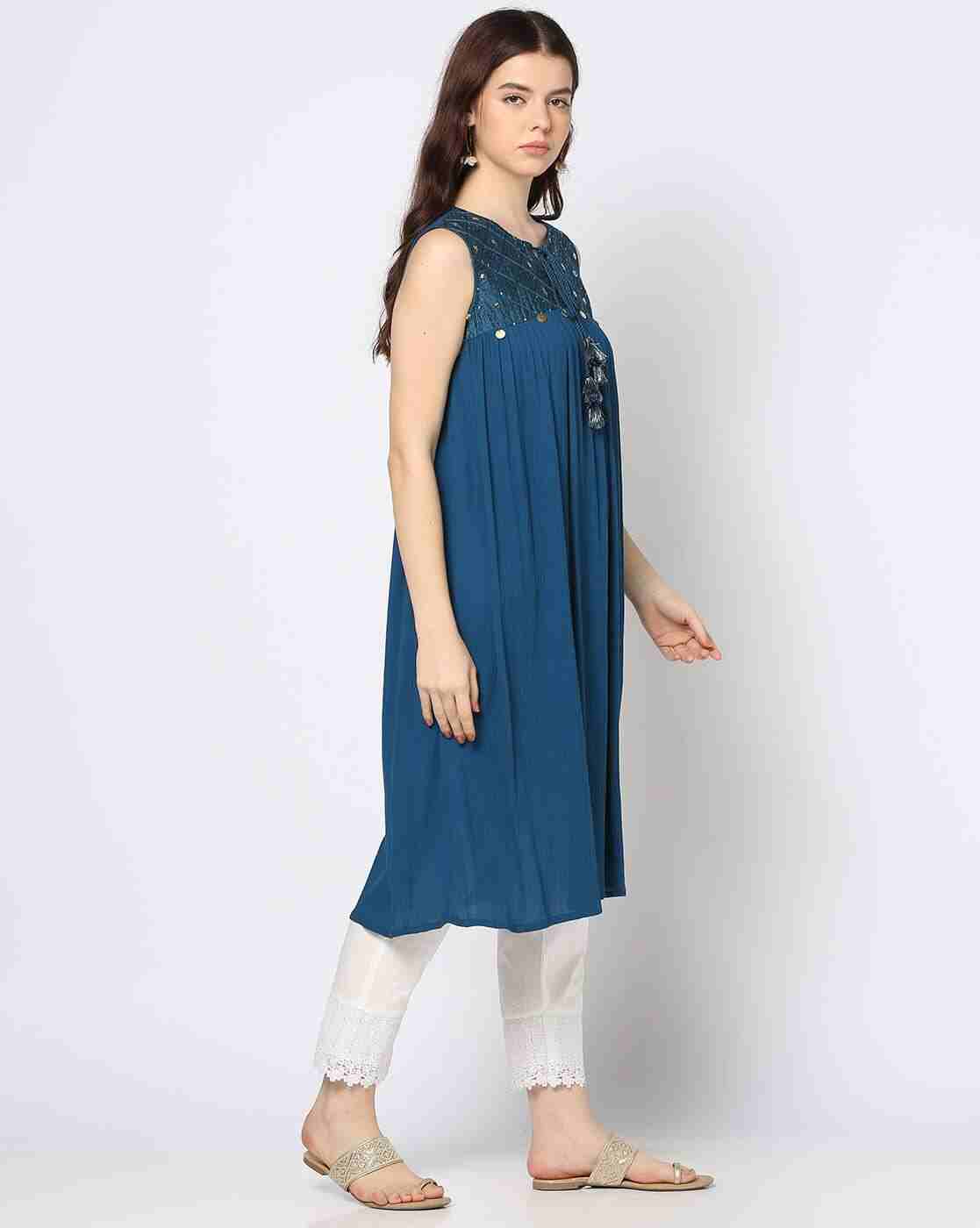 FUSION | Women Embroidered A-Line Kurta with Pants|1
