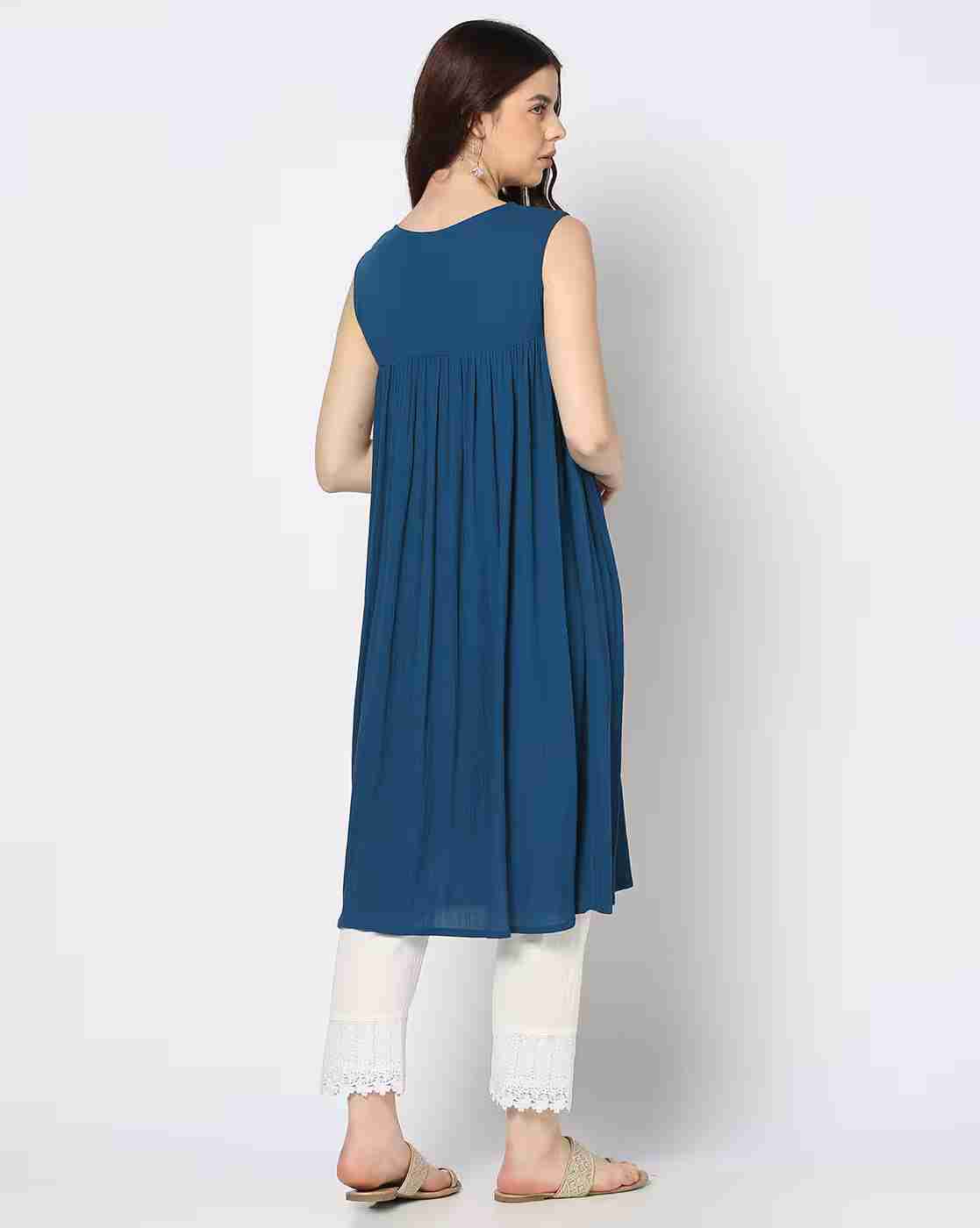 FUSION | Women Embroidered A-Line Kurta with Pants|2