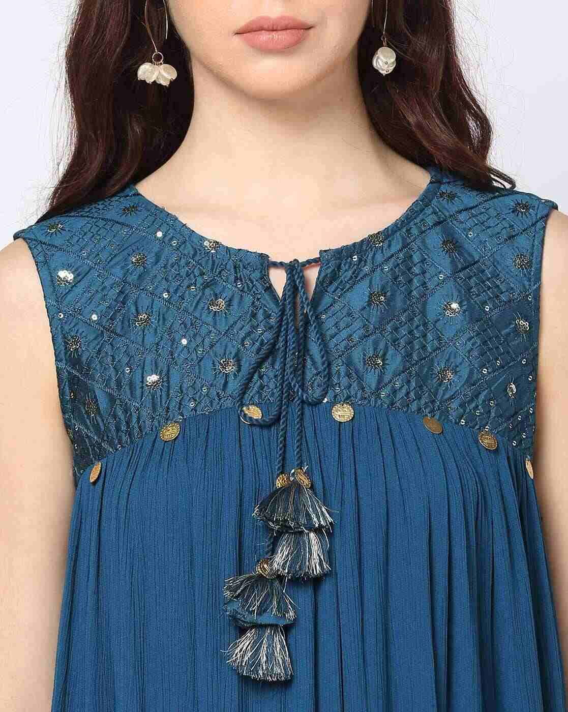 FUSION | Women Embroidered A-Line Kurta with Pants|3