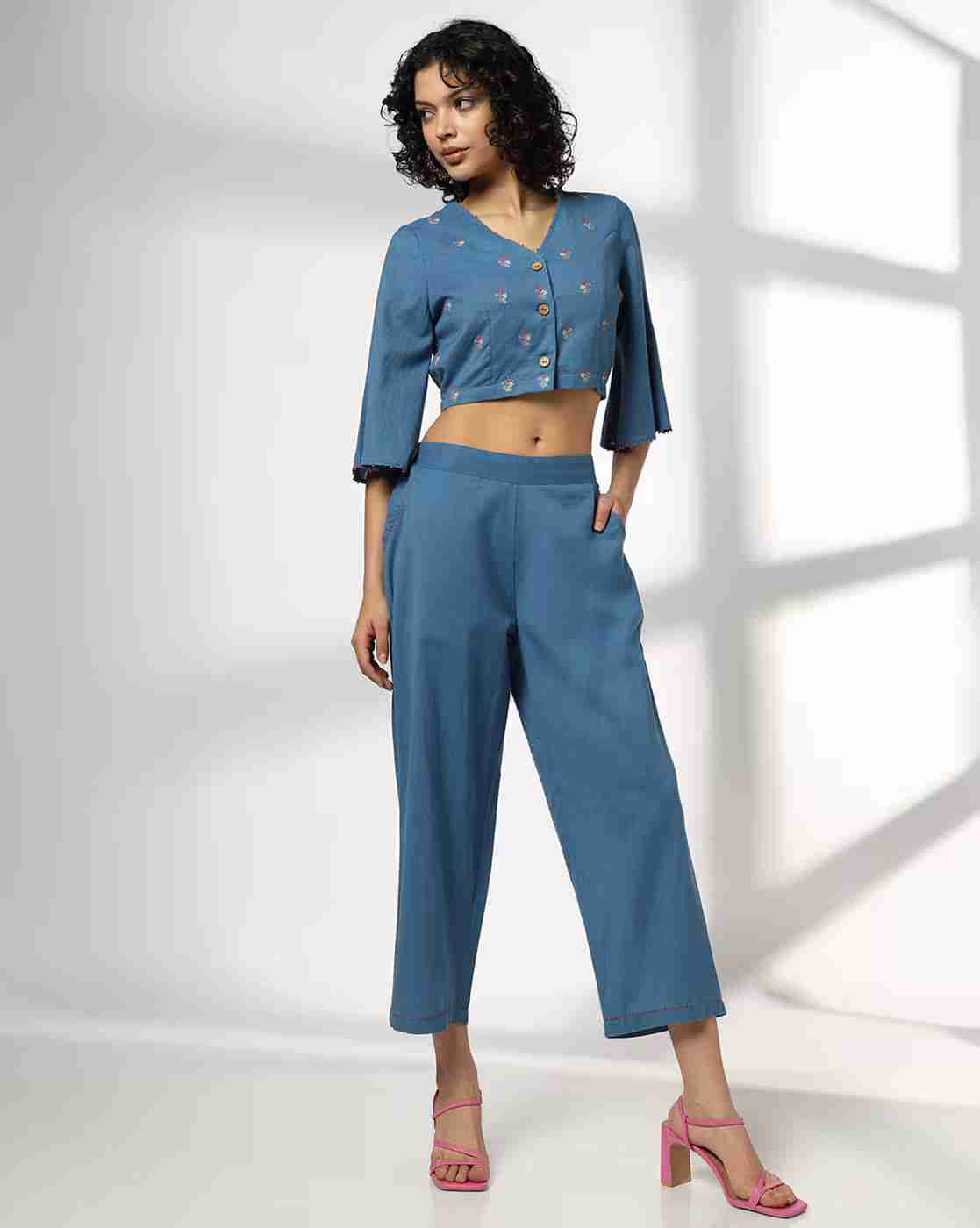 FUSION | Women Embroidered Top & Pants Set|0