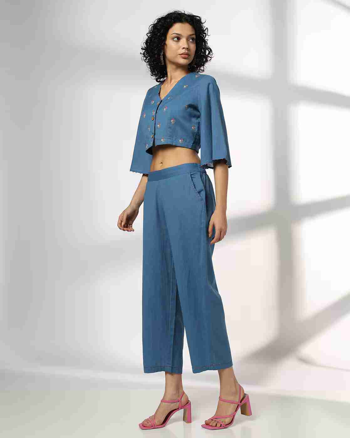 FUSION | Women Embroidered Top & Pants Set|1