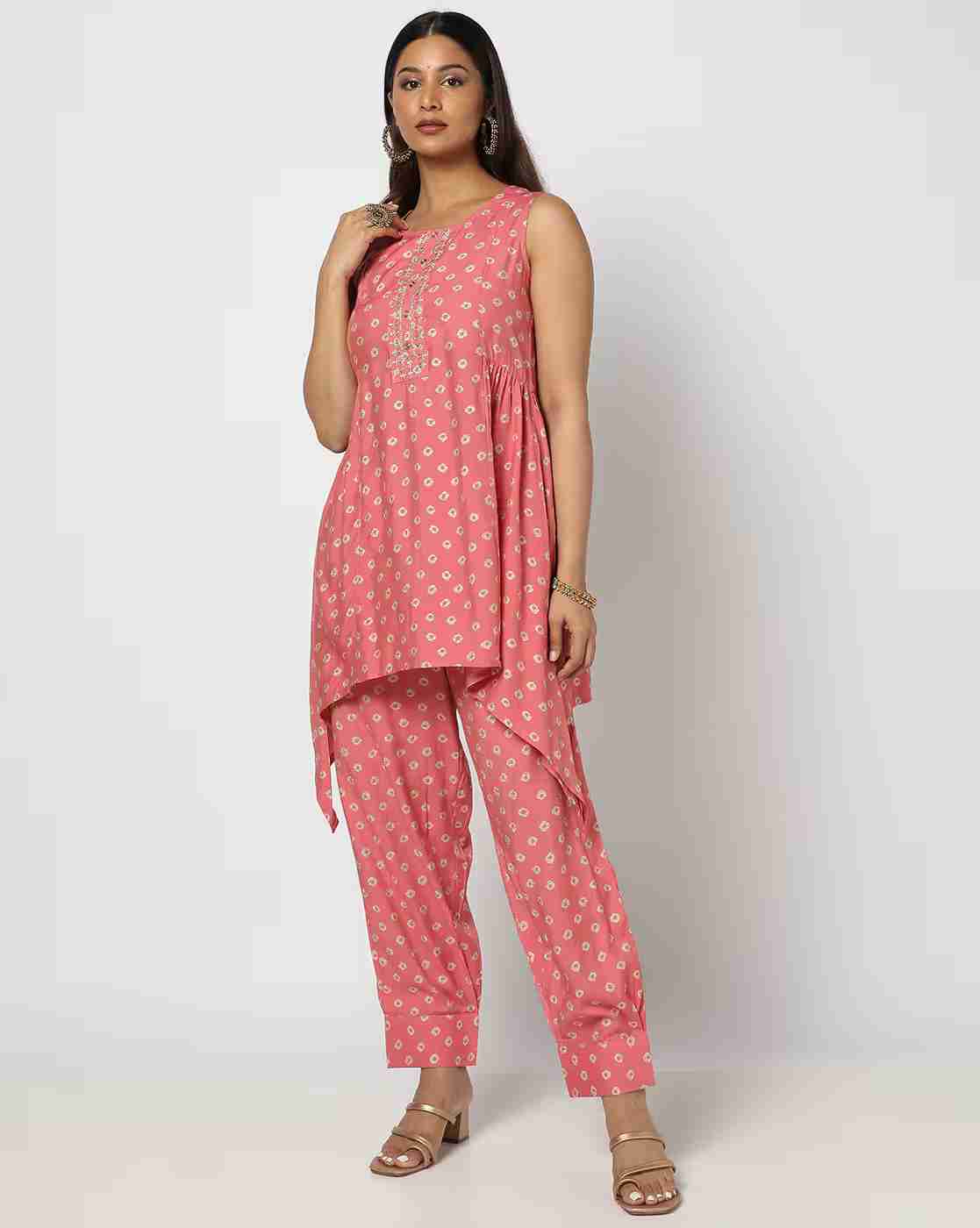 FUSION | Women Bandhani Print Kurta & Pants Co-Ord Set|0