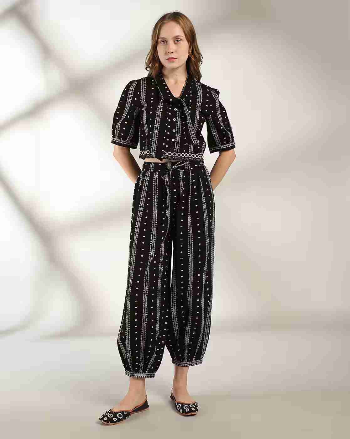 FUSION | Women Striped Top & Pants Co-Ord Set|0