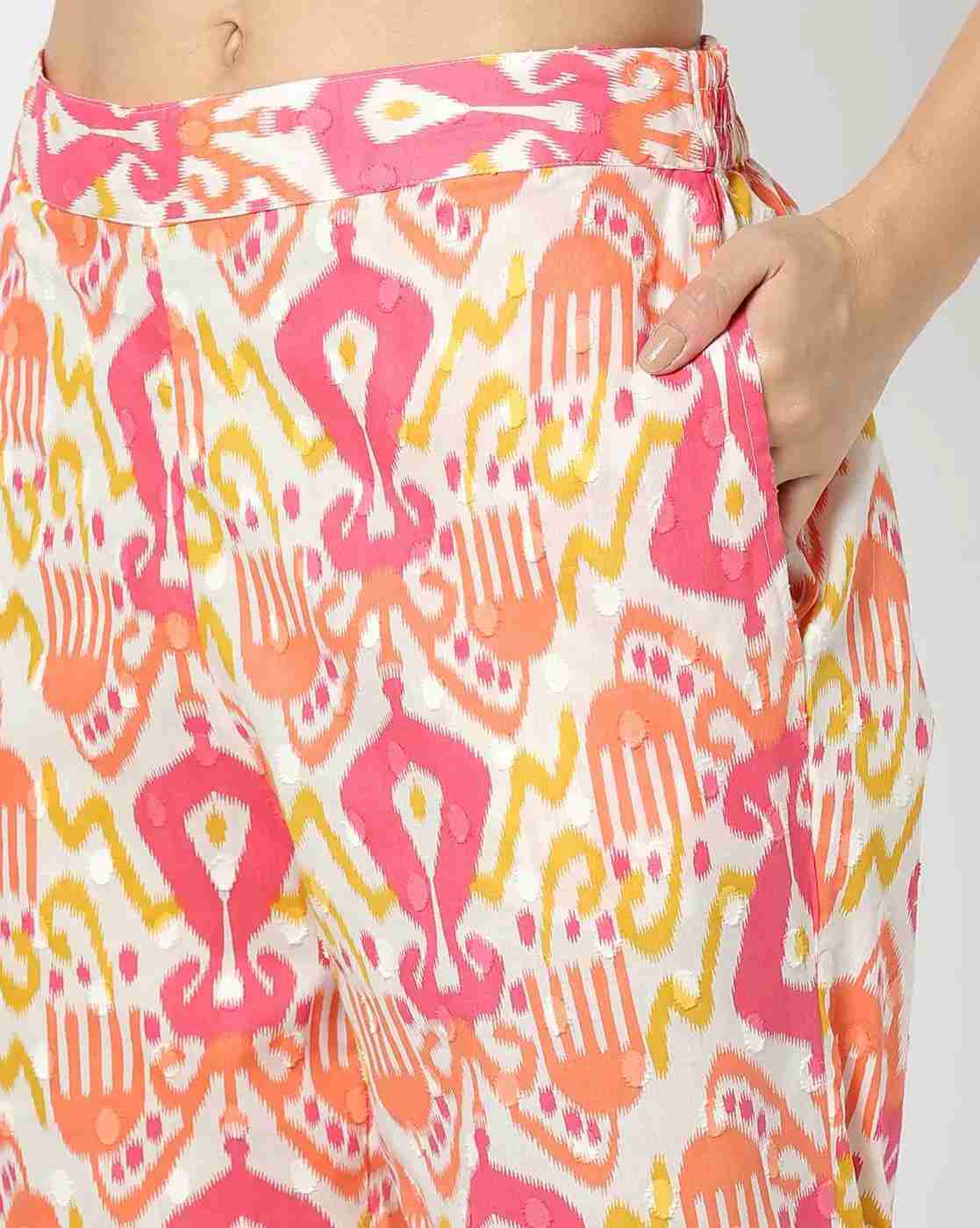 FUSION | Women Ikat Print A-Line Kurta with Pants|4