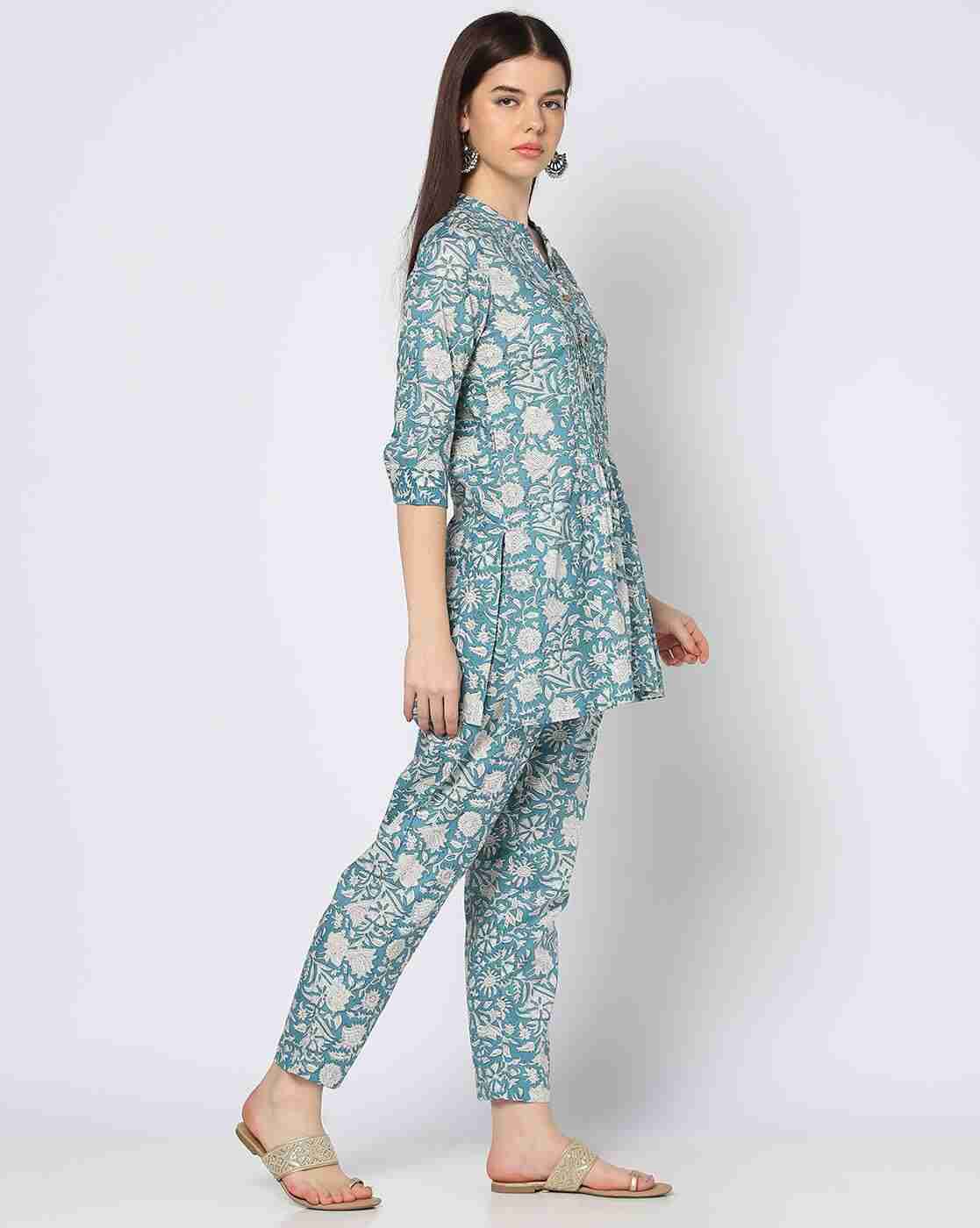 FUSION | Women Floral Print Straight Kurta with Pants|1