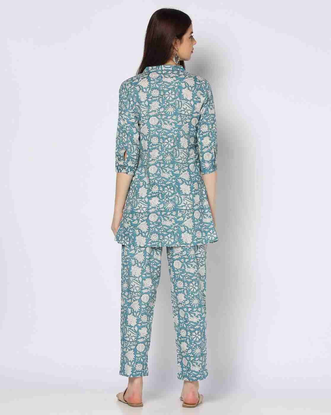 FUSION | Women Floral Print Straight Kurta with Pants|2
