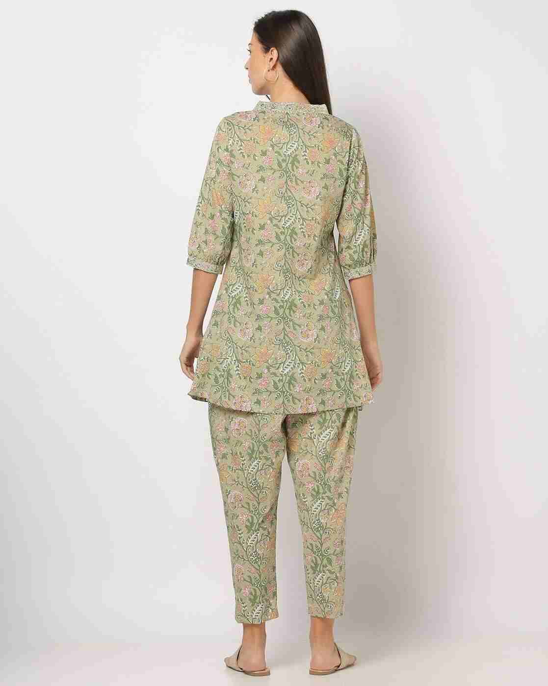 FUSION | Women Floral Print A-Line Kurta with Pants|1