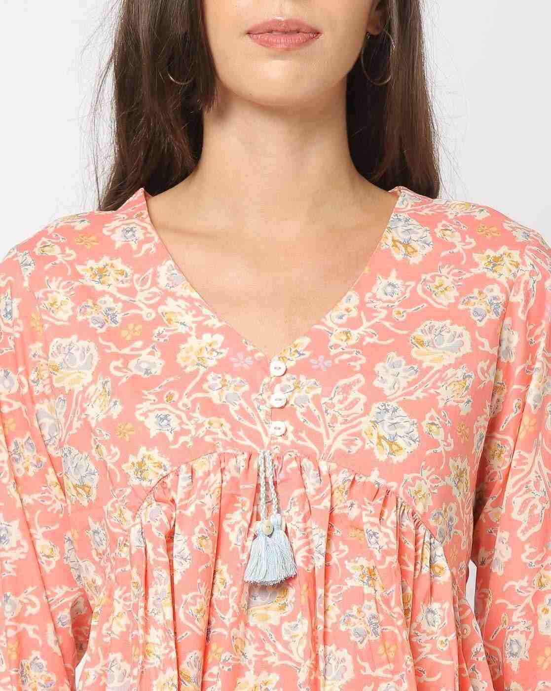 FUSION | Women Floral Print A-Line Kurta with Pants|3