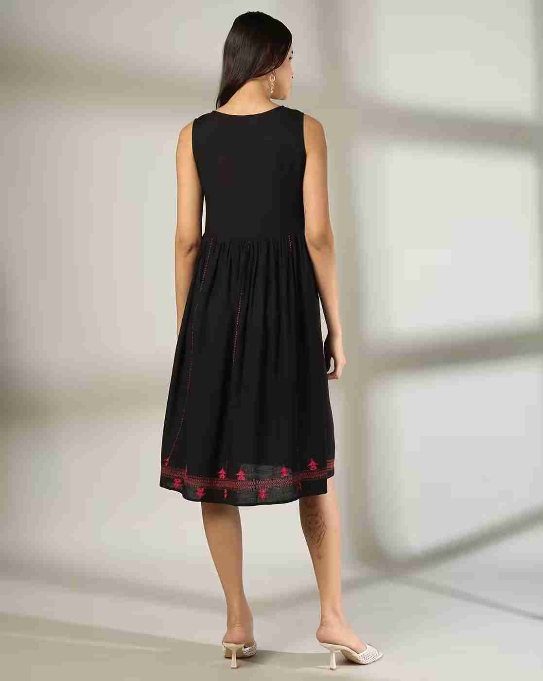 FUSION | Women Round-Neck Fit & Flare Dress with Tassels|2