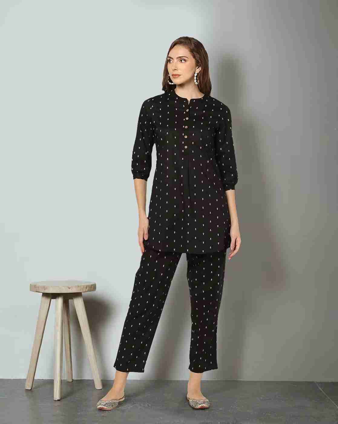 FUSION | Women Printed A-Line Kurta with Pants|0