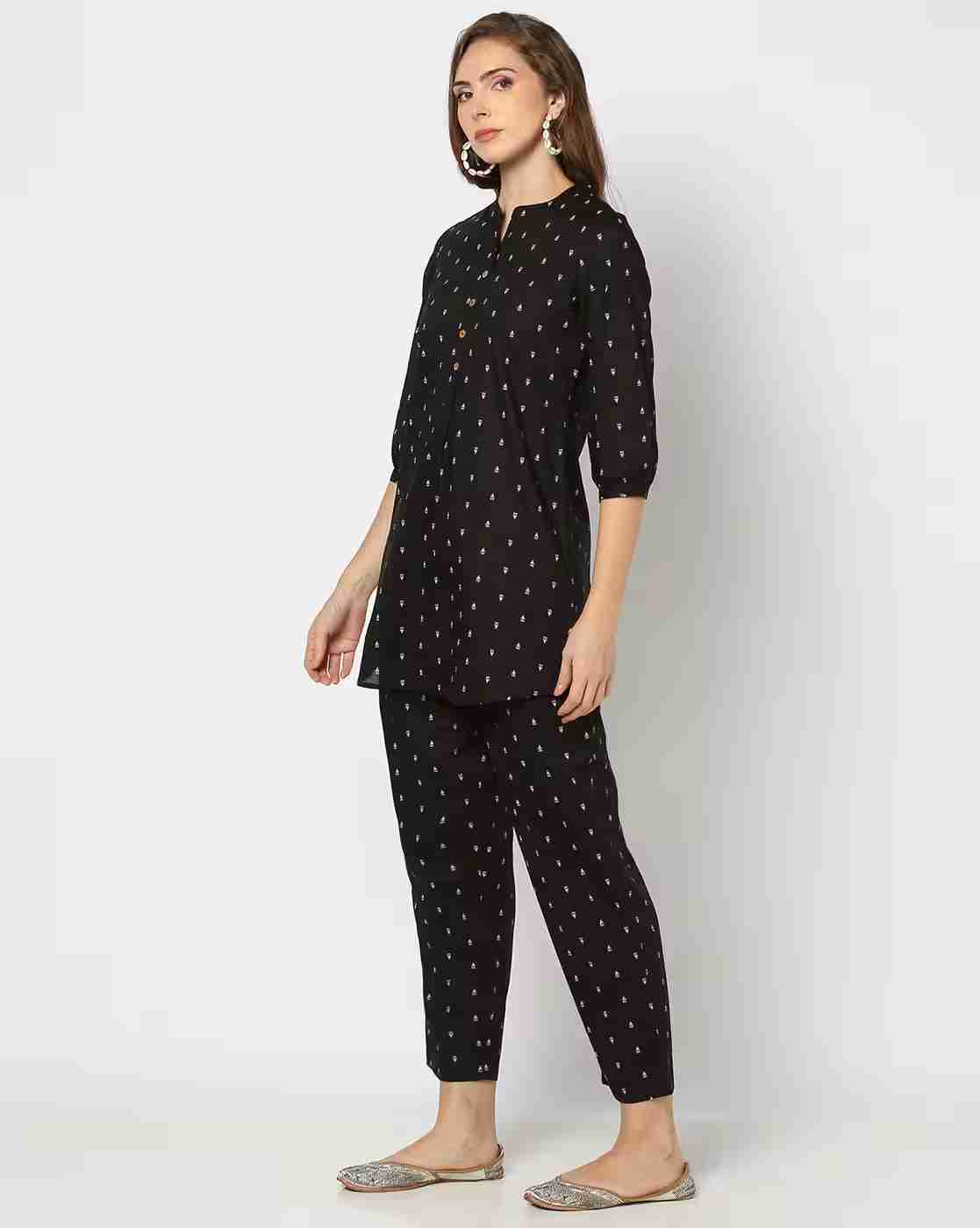 FUSION | Women Printed A-Line Kurta with Pants|1