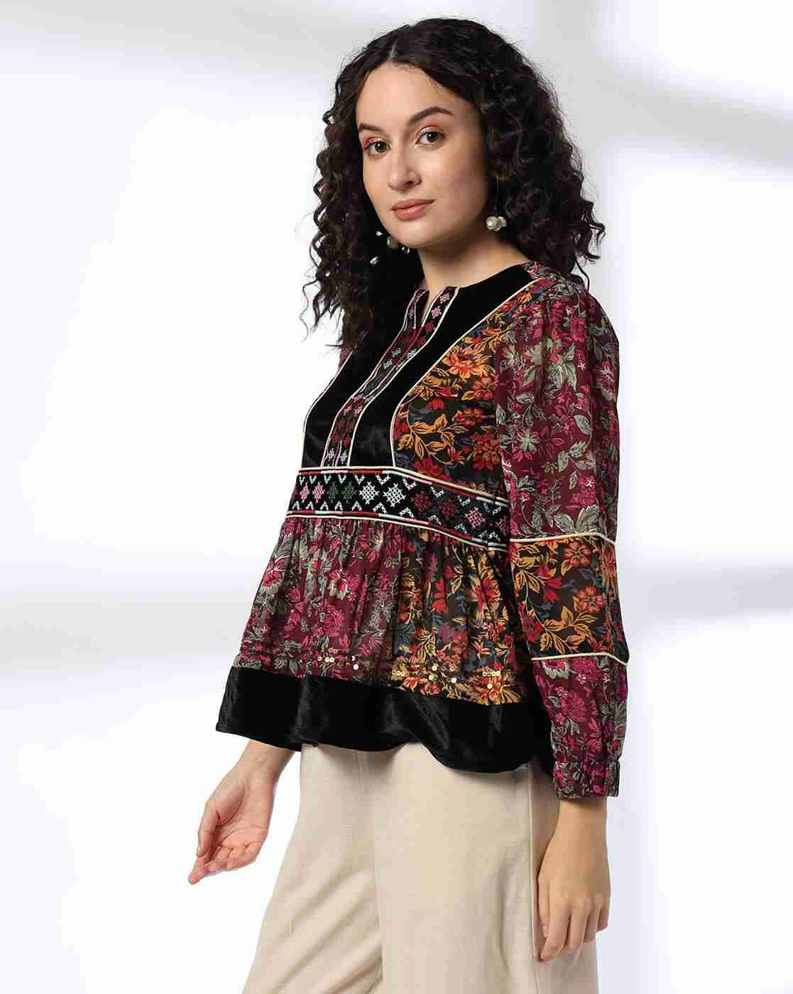 FUSION | Women Floral Print Relaxed Fit Peplum Top|1