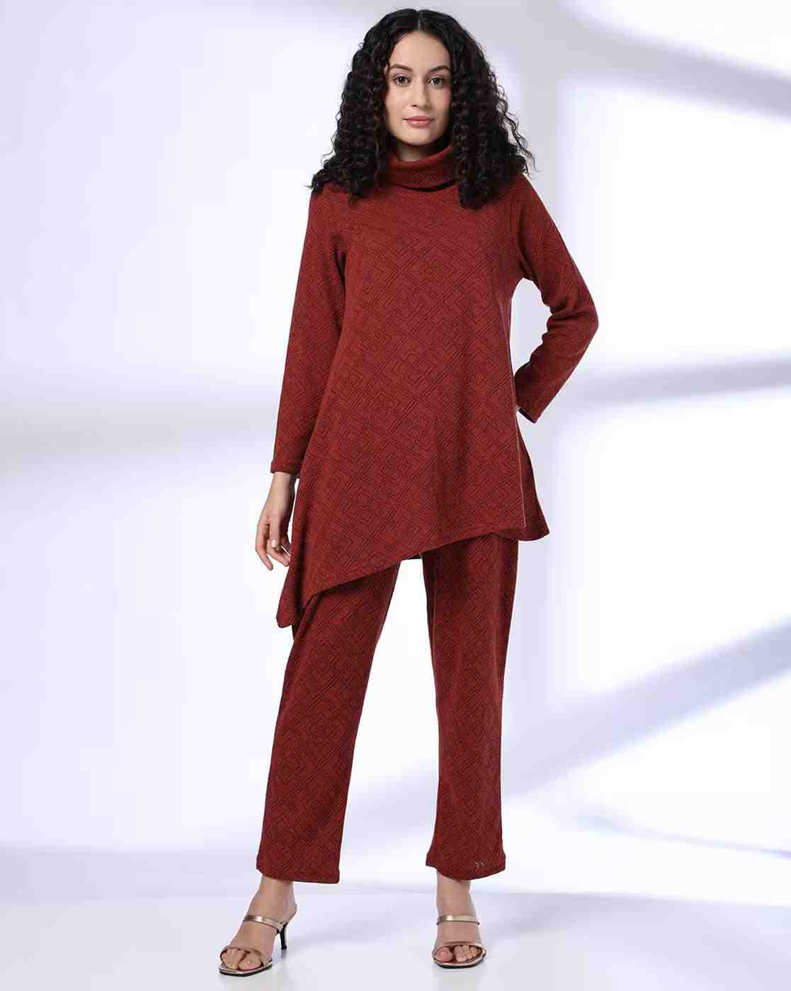 FUSION | Women Geometric Pattern Top & Pant Set|0