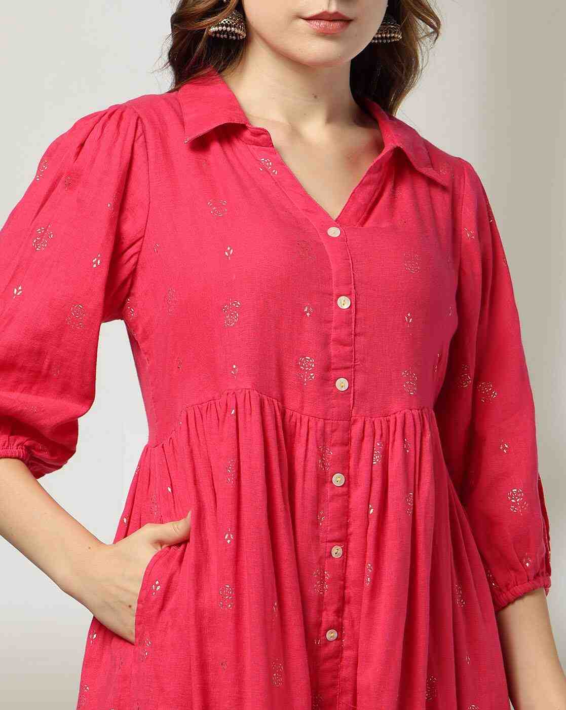 FUSION | Women Foil Print Midi Tiered Dress|3