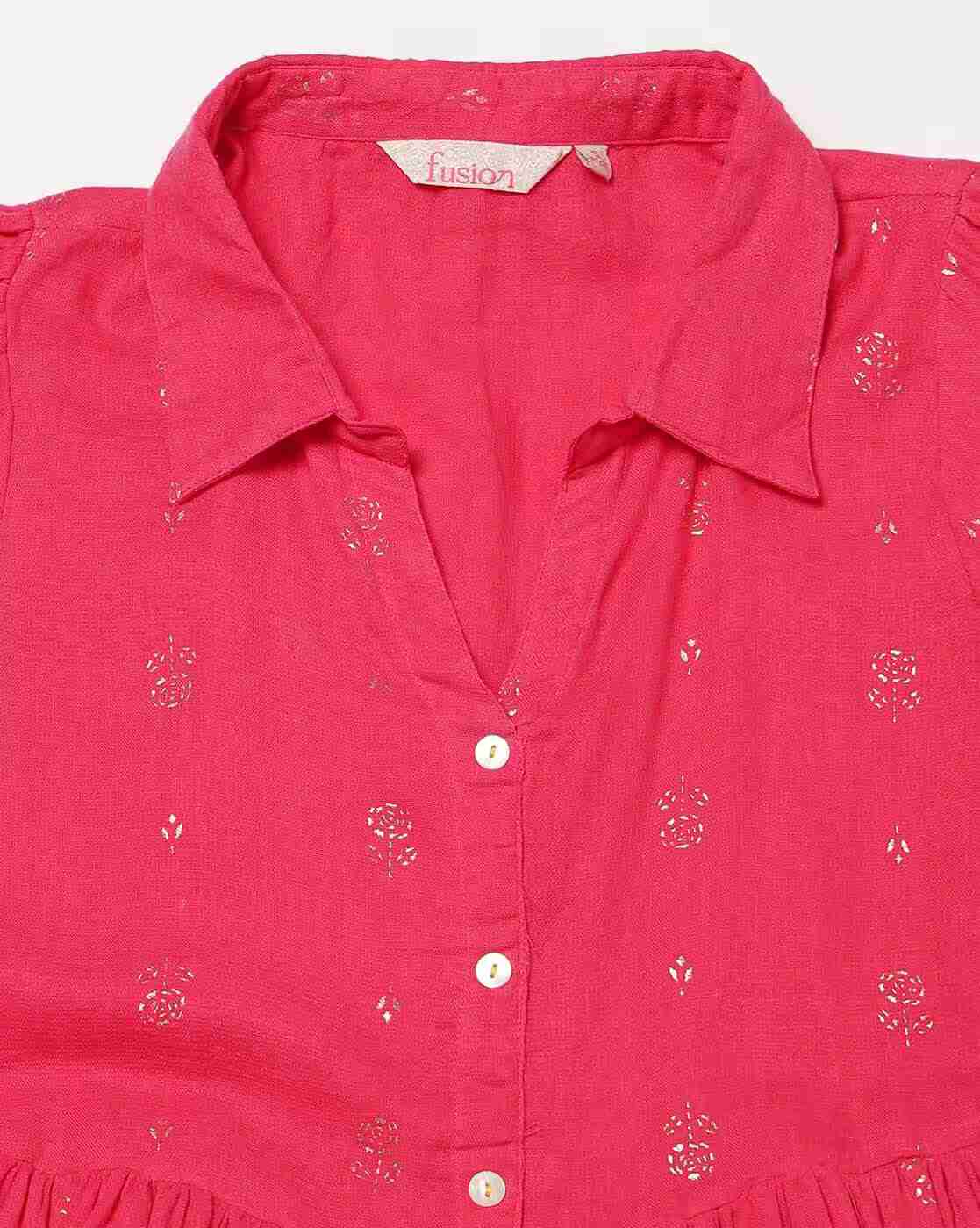 FUSION | Women Foil Print Midi Tiered Dress|4