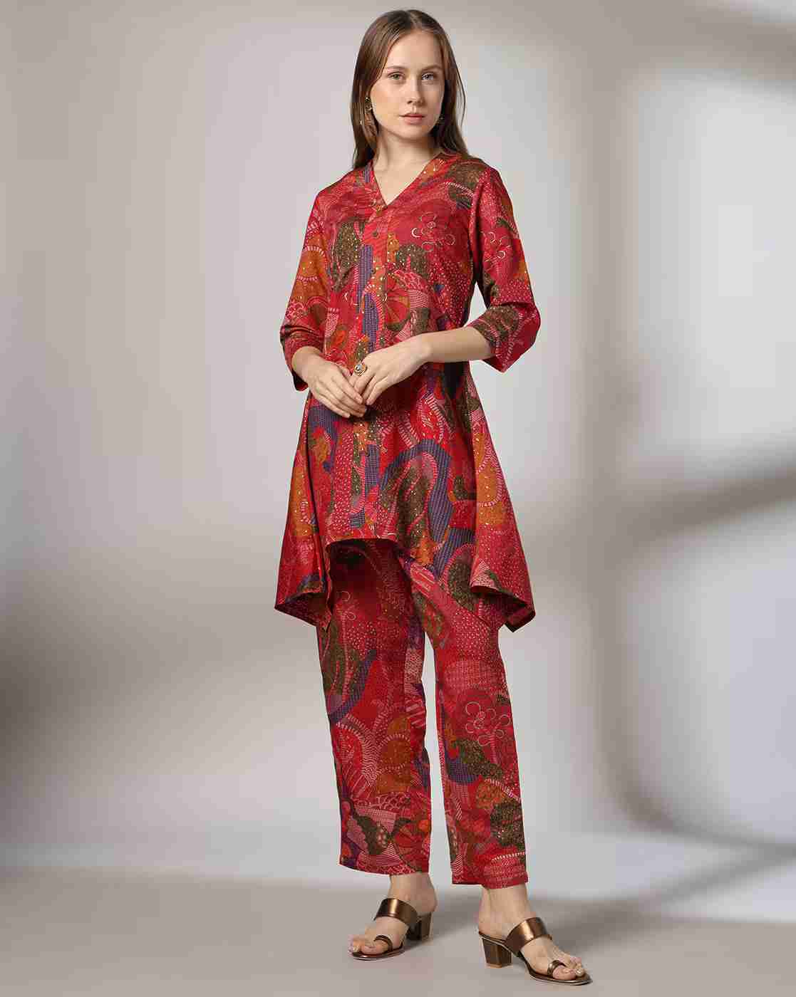 FUSION | Women Printed A-Line Kurta with Palazzos|0