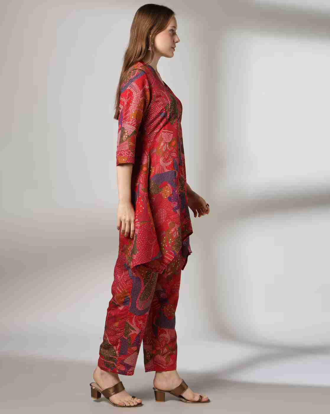 FUSION | Women Printed A-Line Kurta with Palazzos|1