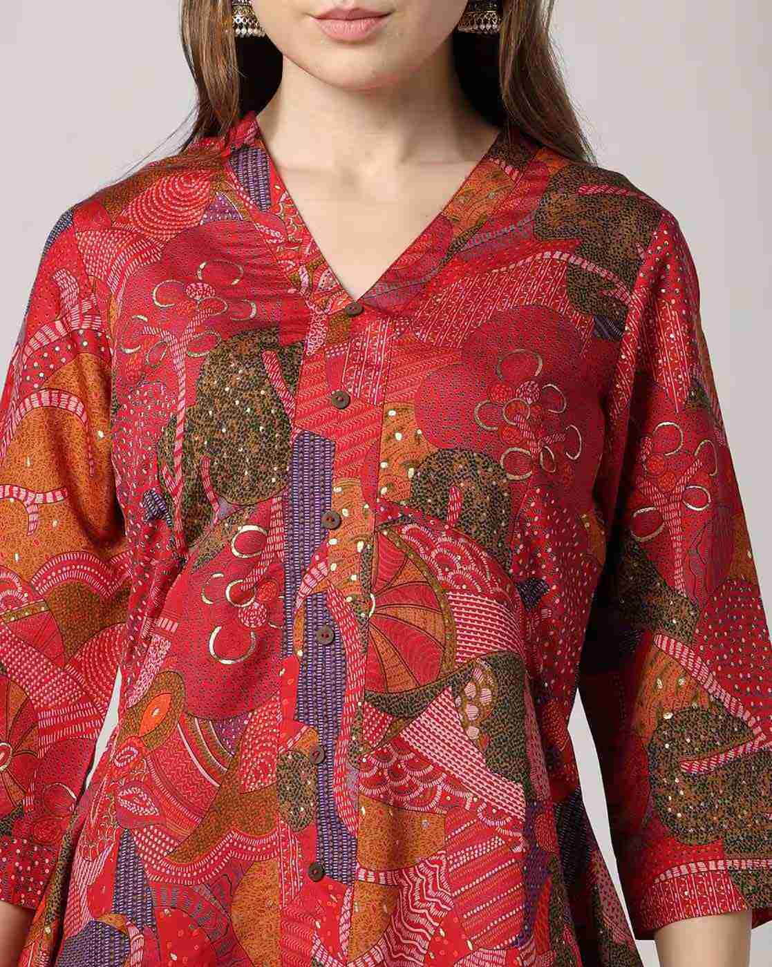 FUSION | Women Printed A-Line Kurta with Palazzos|3