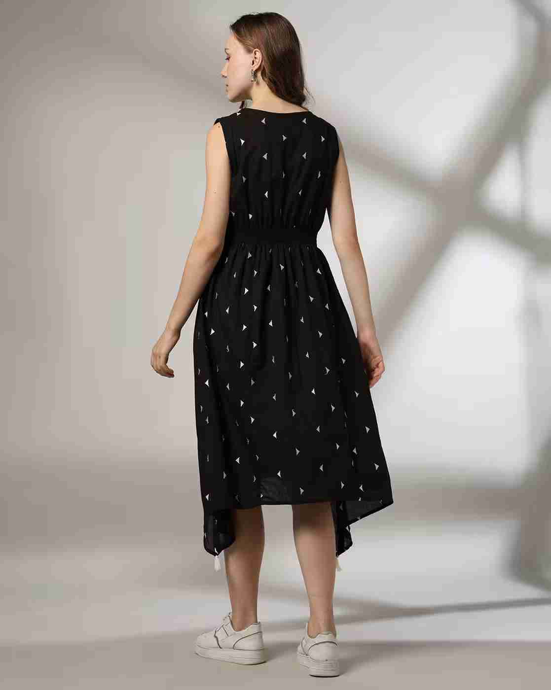 FUSION | Women Embroidered Asymmetric Hemline A-Line Dress|2