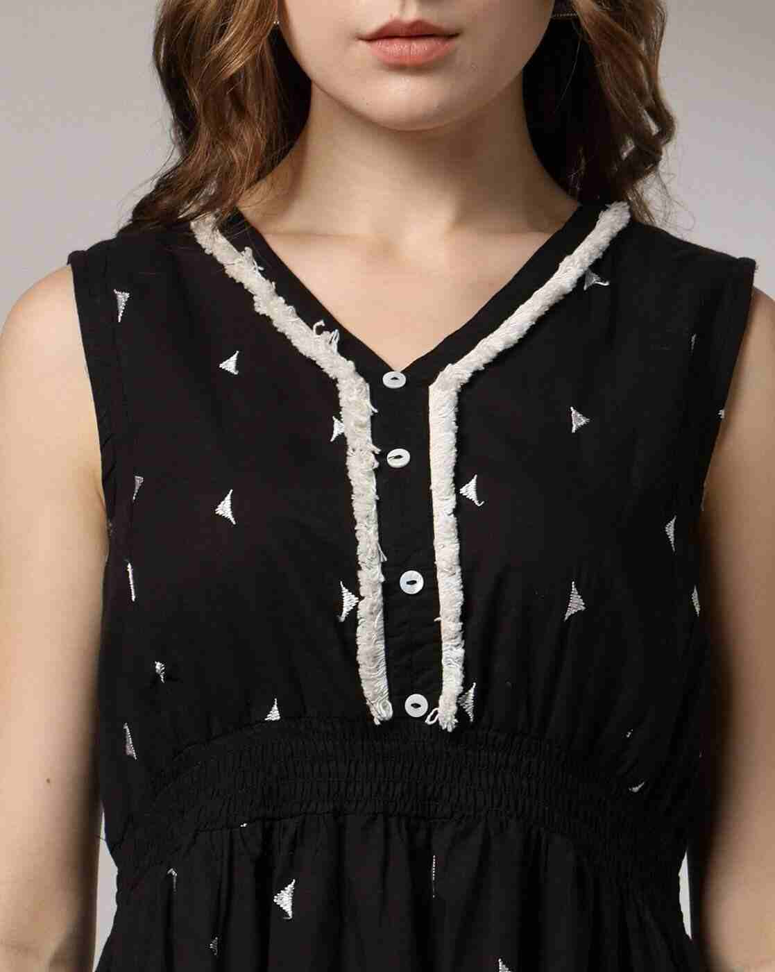 FUSION | Women Embroidered Asymmetric Hemline A-Line Dress|3