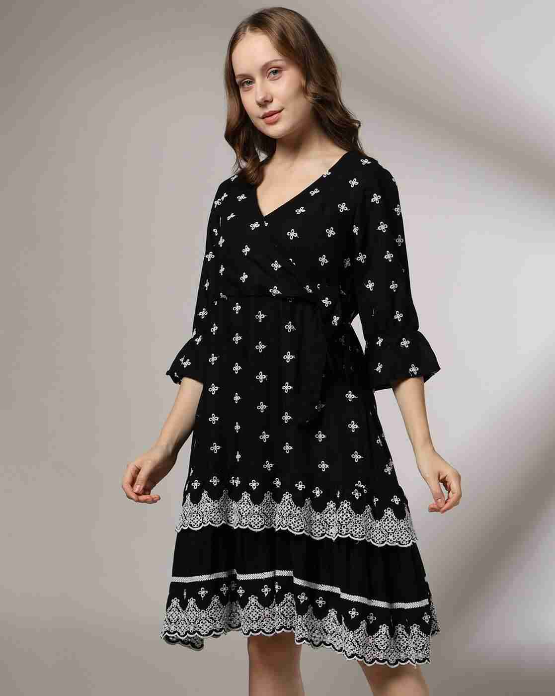 FUSION | Women Schiffli Embroidered Fit & Flare Dress|0