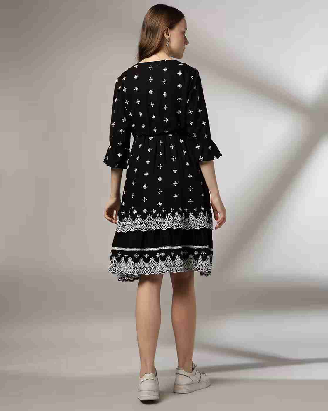 FUSION | Women Schiffli Embroidered Fit & Flare Dress|2