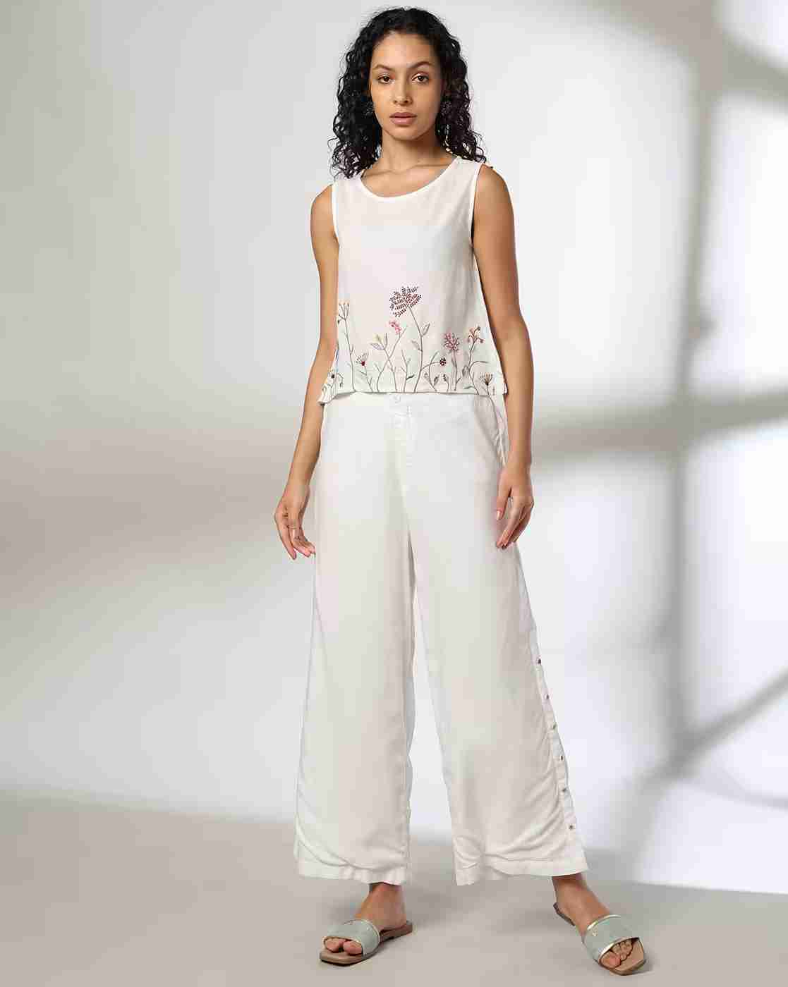 FUSION | Women Embroidered Relaxed Fit Co-Ord Set|0