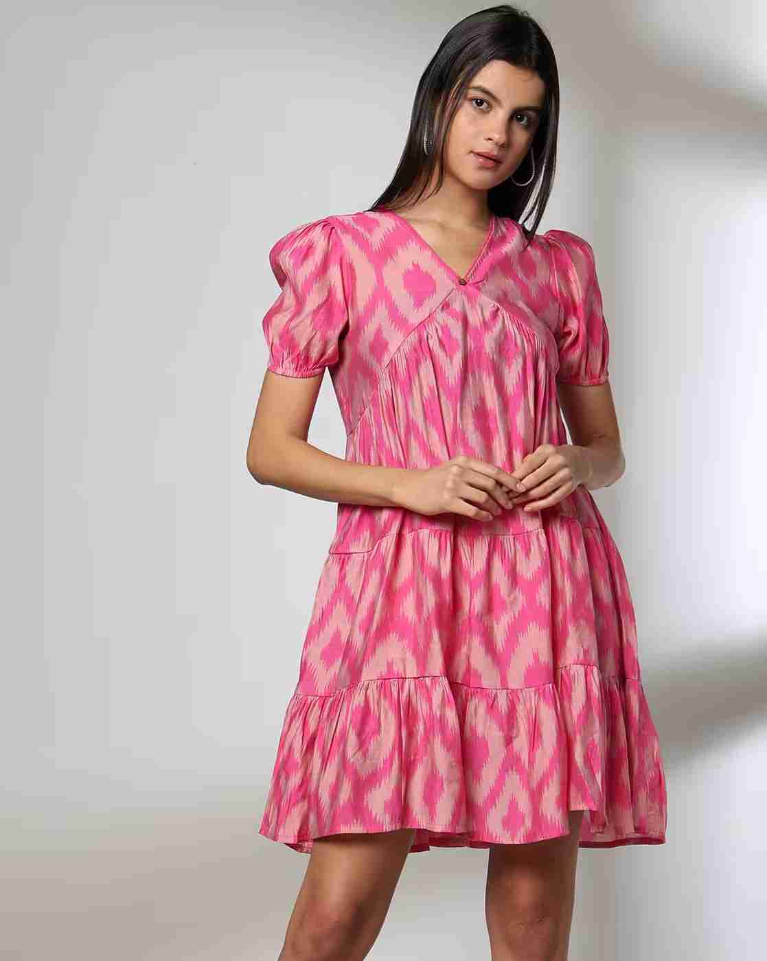 FUSION | Women Ikat Print Tiered Dress|0