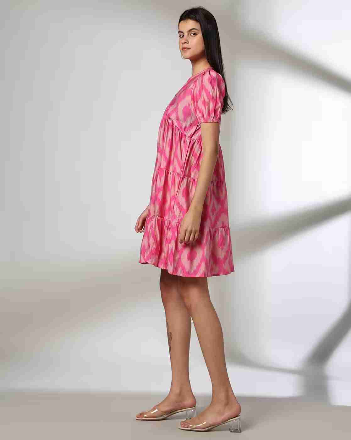 FUSION | Women Ikat Print Tiered Dress|1