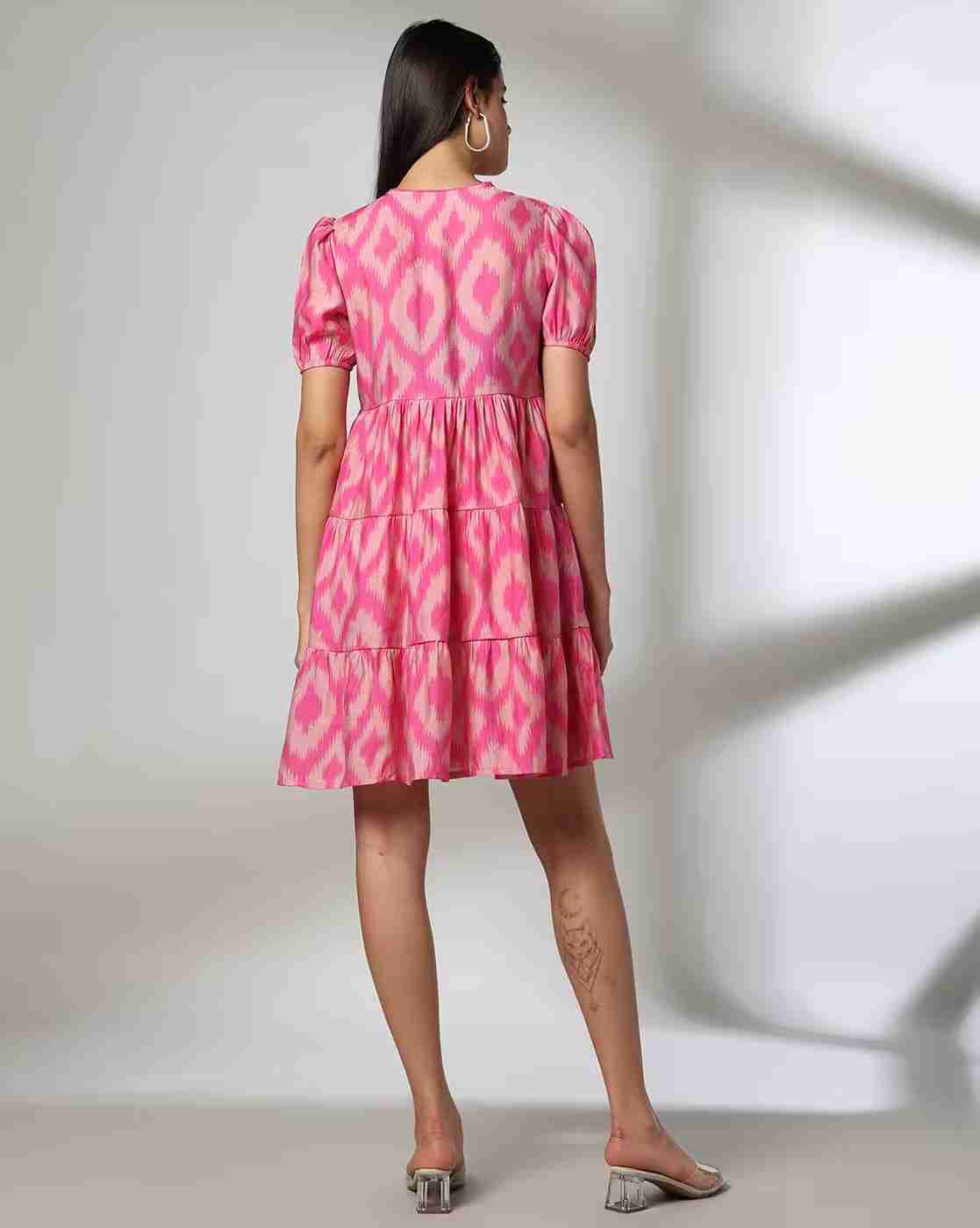 FUSION | Women Ikat Print Tiered Dress|2