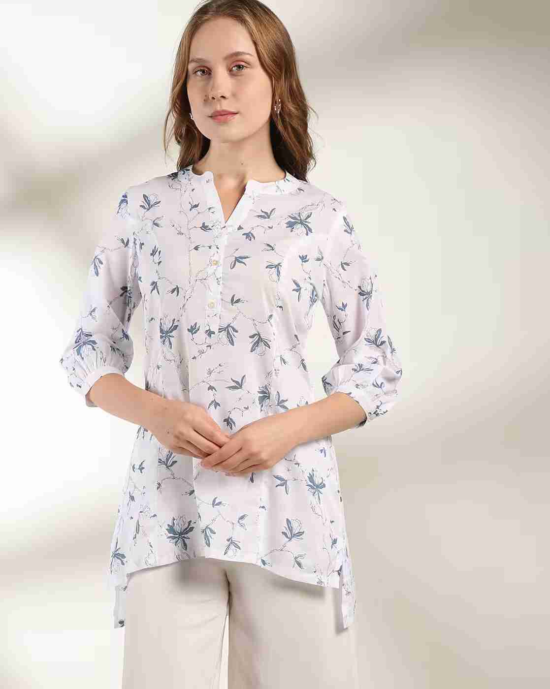 FUSION | Women Leaf Print High-Low Kurti|0