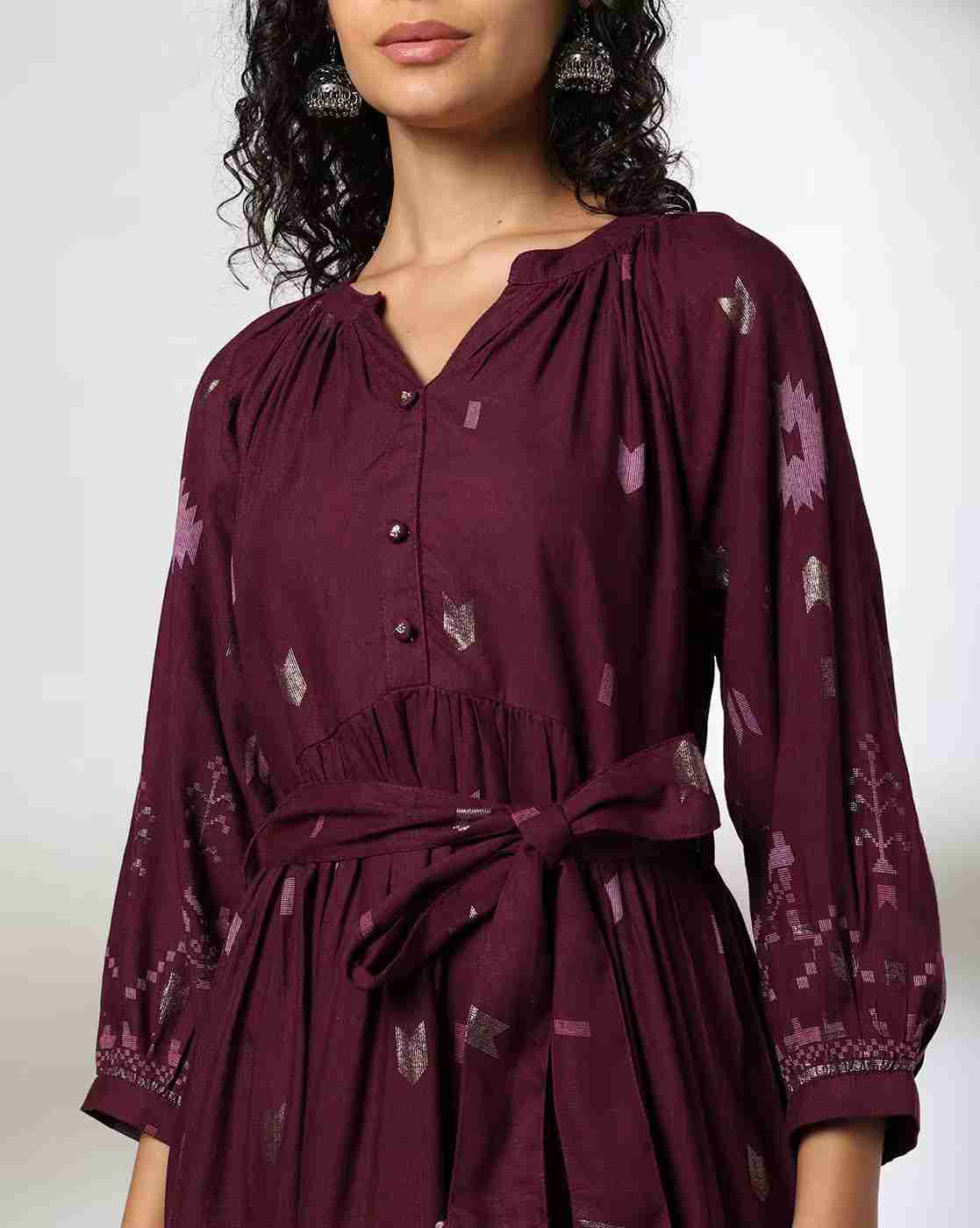 FUSION | Women Printed Fit & Flare Dress with Tie-Up Waist|3