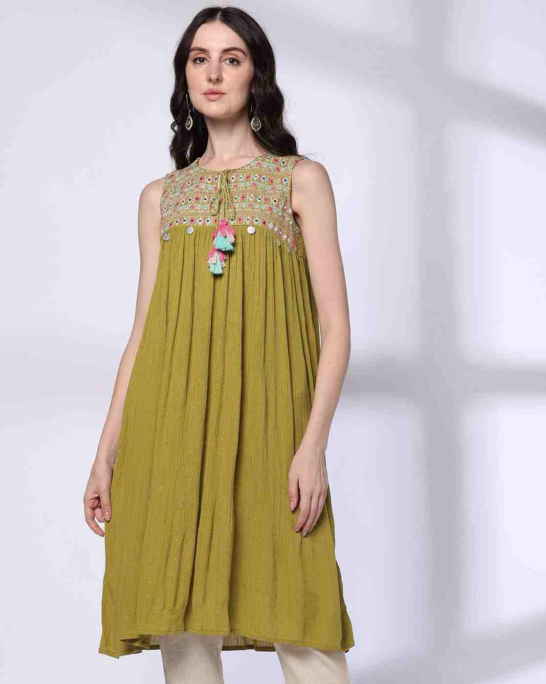 FUSION | Women Relaxed Fit Tunic with Embroidered Yoke|0