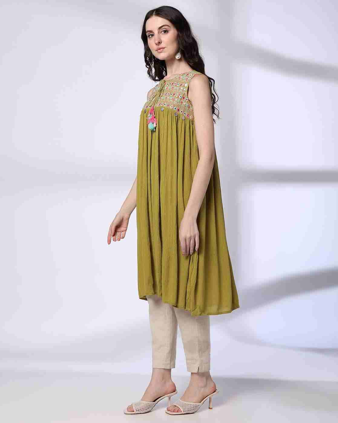 FUSION | Women Relaxed Fit Tunic with Embroidered Yoke|1
