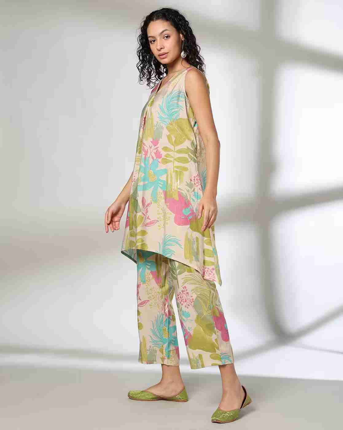 FUSION | Women Floral Print A-Line Kurta & Palazzos Set|1