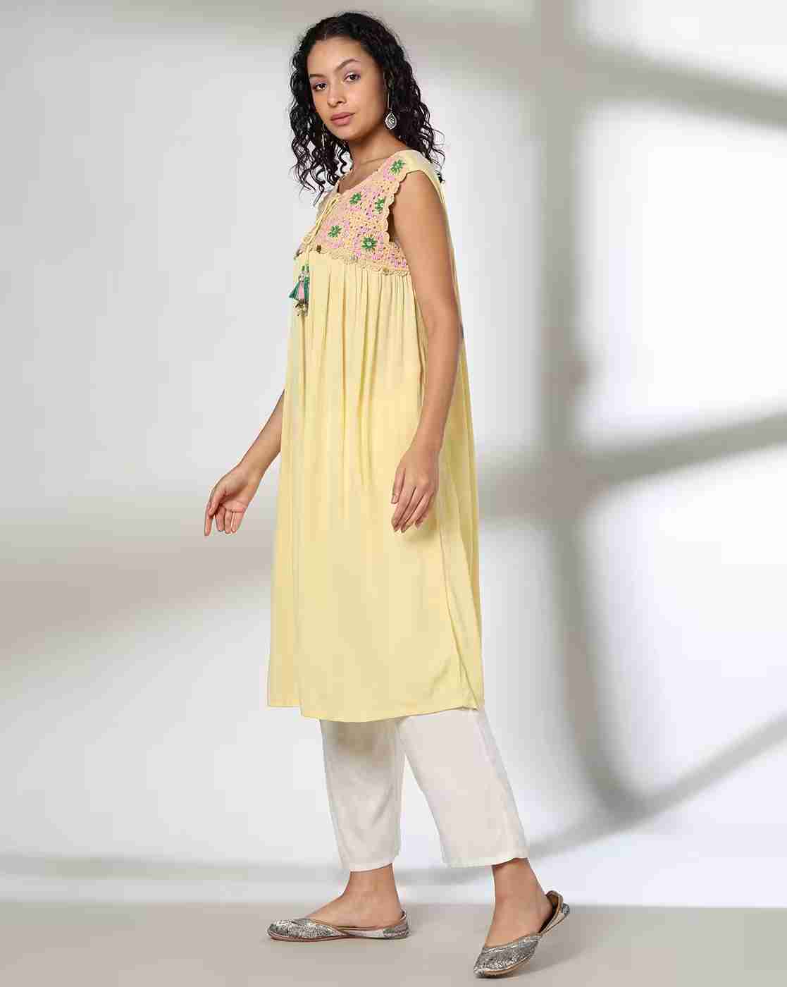 FUSION | Women Relaxed Fit Tunic with Embroidered Yoke|1
