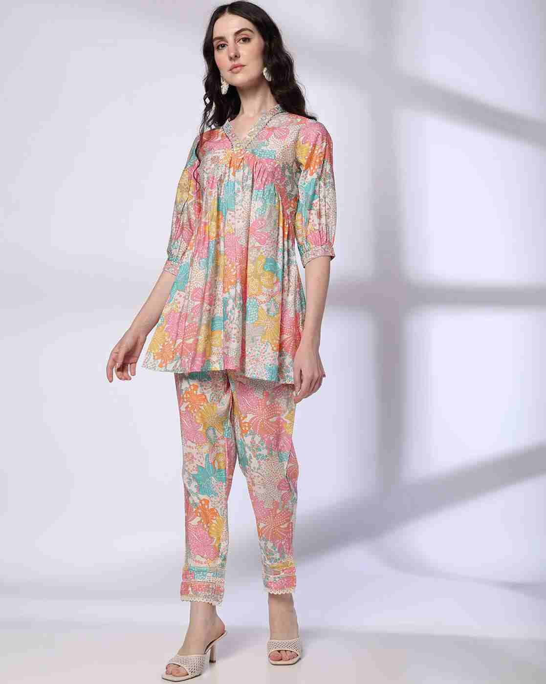 FUSION | Women Floral Print Flared Kurta & Pants Set|0