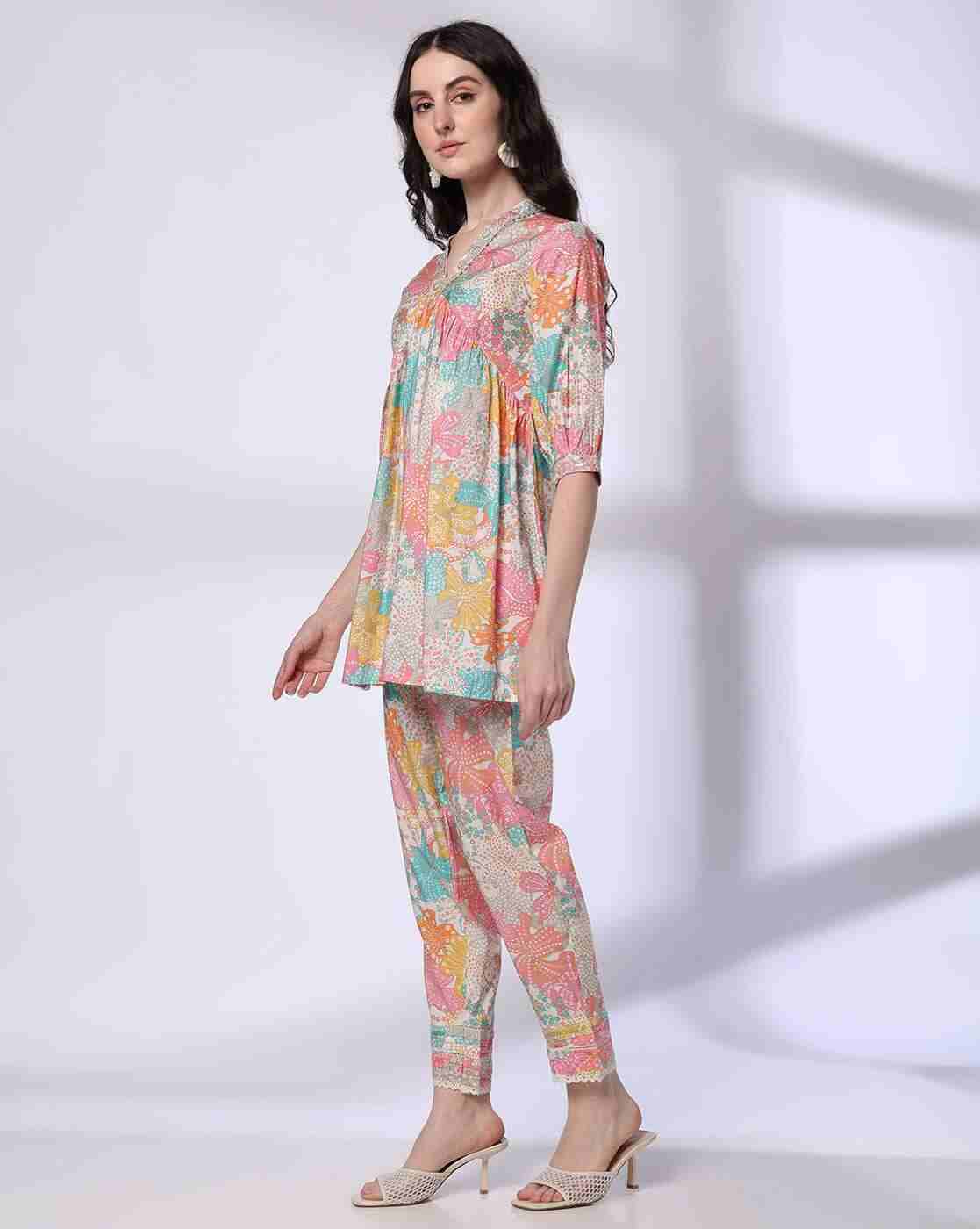 FUSION | Women Floral Print Flared Kurta & Pants Set|1