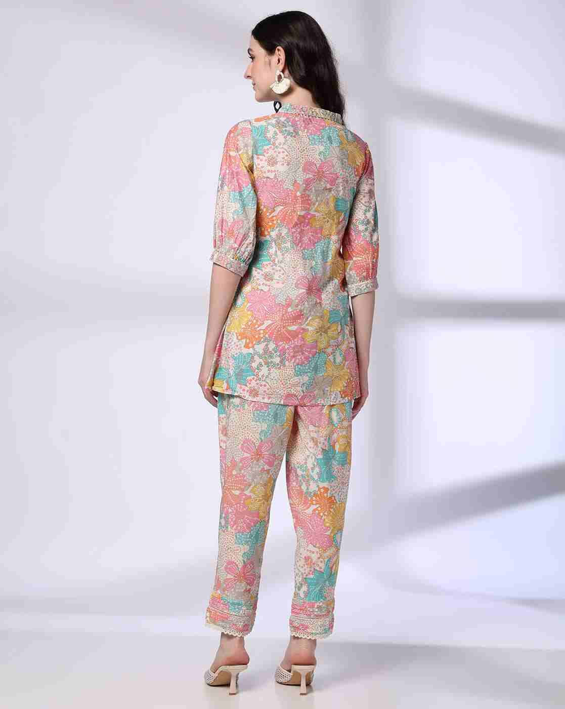 FUSION | Women Floral Print Flared Kurta & Pants Set|2