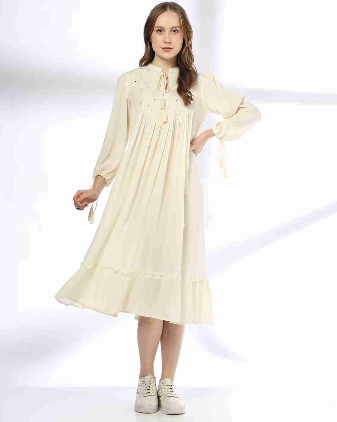 FUSION | Women Tiered Dress with Embroidered Yoke|0