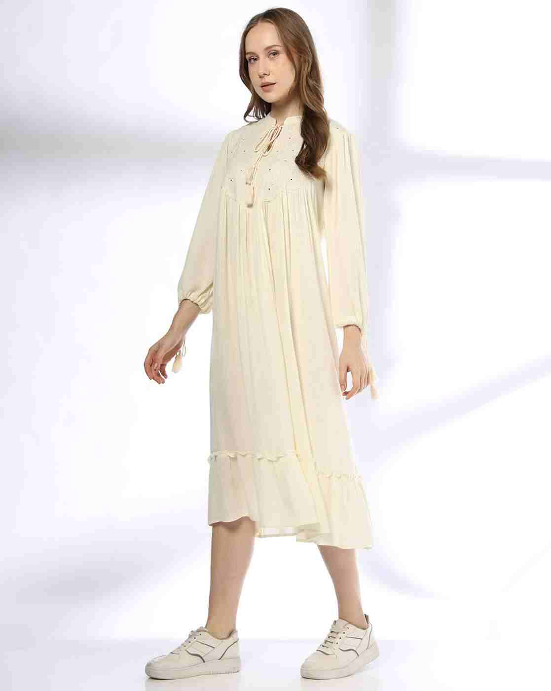 FUSION | Women Tiered Dress with Embroidered Yoke|1