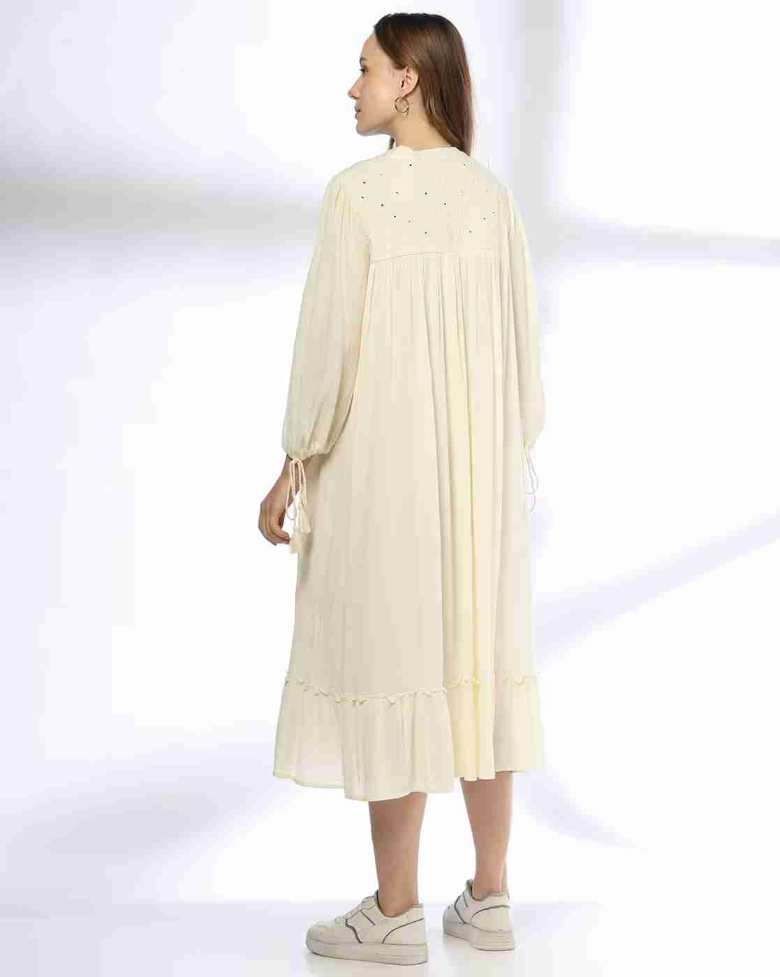 FUSION | Women Tiered Dress with Embroidered Yoke|2